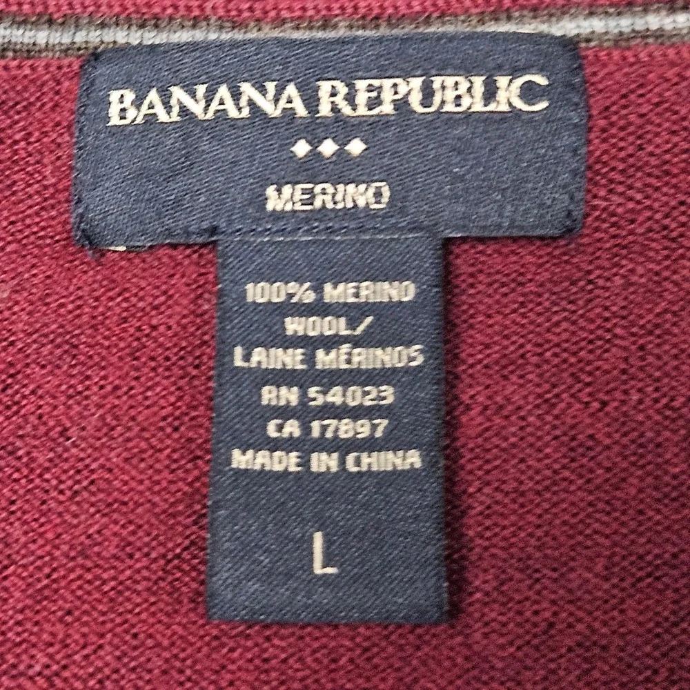 Banana Republic Merino Wool VNeck Sweater Large Burgundy Red‎ Classic Minimalist